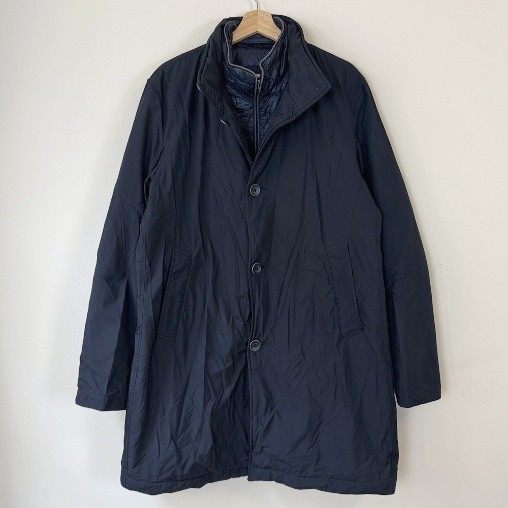 HERNO Lined Down Layered Button Zip Black Jacket Coat - Size 54